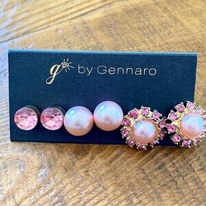 NEW Gennaro Trio of Pink Pierce Stud Earrings with Vintage Feel